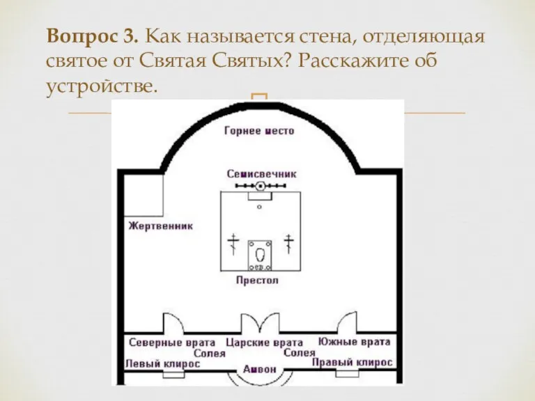 Вопрос 3. Как называется стена, отделяющая святое от Святая Святых? Расскажите об устройстве.