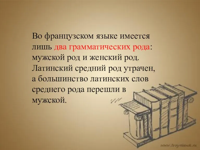 Во французском языке имеется лишь два грамматических рода: мужской род