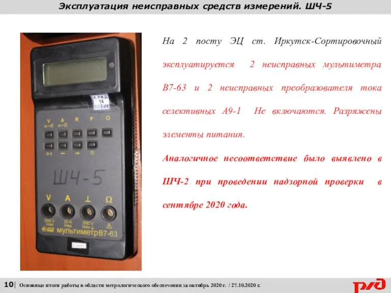 Эксплуатация неисправных средств измерений. ШЧ-5 10| Основные итоги работы в