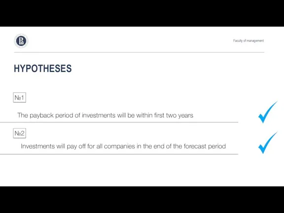 HYPOTHESES Faculty of management The payback period of investments will