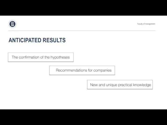 ANTICIPATED RESULTS Faculty of management The confirmation of the hypotheses