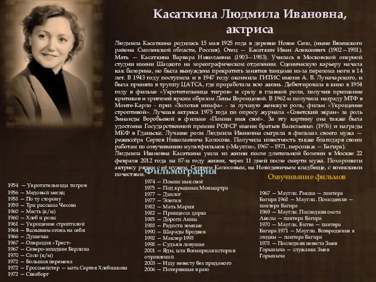 Касаткина Людмила Ивановна, актриса Людмила Касаткина родилась 15 мая 1925