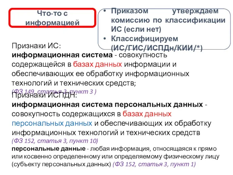 Что-то с информацией Приказом утверждаем комиссию по классификации ИС (если