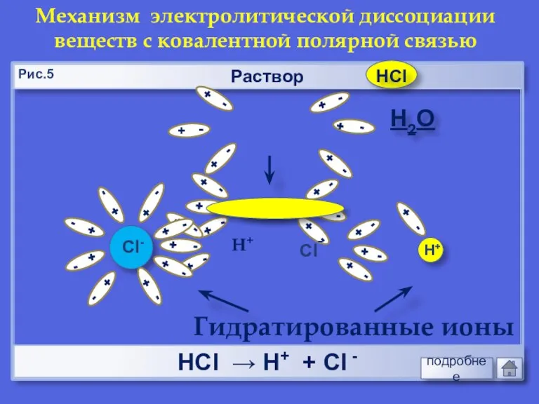 Раствор НCl → Н+ + Cl - Механизм электролитической диссоциации