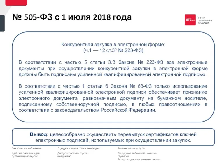 № 505-ФЗ с 1 июля 2018 года Конкурентная закупка в