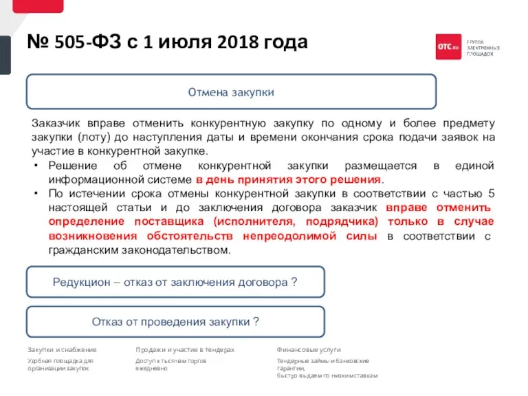 Заказчик вправе отменить конкурентную закупку по одному и более предмету