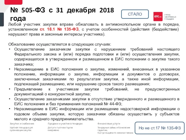 № 505-ФЗ с 31 декабря 2018 года Любой участник закупки