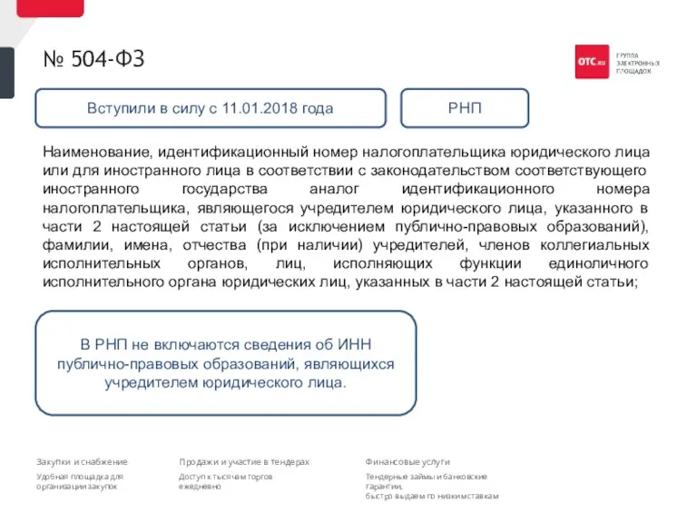 № 504-ФЗ Наименование, идентификационный номер налогоплательщика юридического лица или для