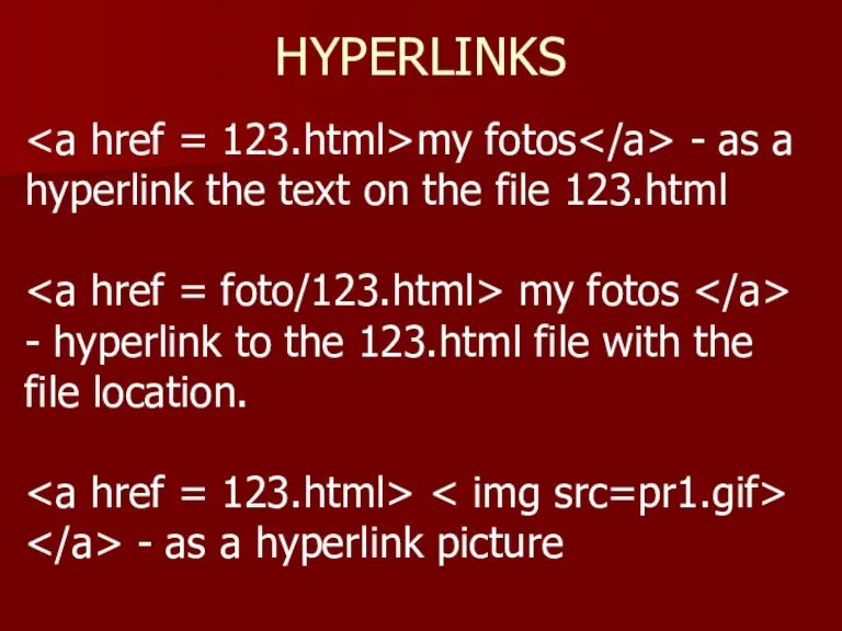 HYPERLINKS my fotos - as a hyperlink the text on