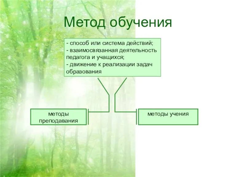 Метод обучения - способ или система действий; - взаимосвязанная деятельность