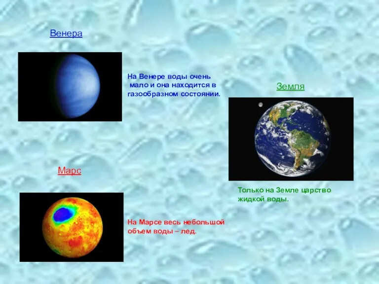 Венера На Венере воды очень мало и она находится в