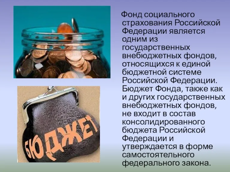 Фонд социального страхования Российской Федерации является одним из государственных внебюджетных фондов, относящихся к