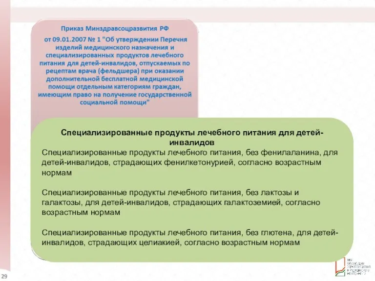 Специализированные продукты лечебного питания для детей-инвалидов Специализированные продукты лечебного питания,