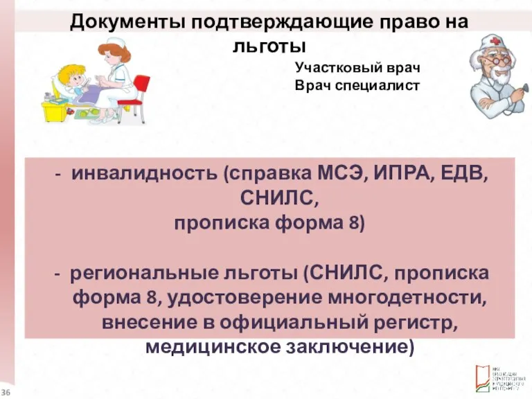 Документы подтверждающие право на льготы Участковый врач Врач специалист инвалидность