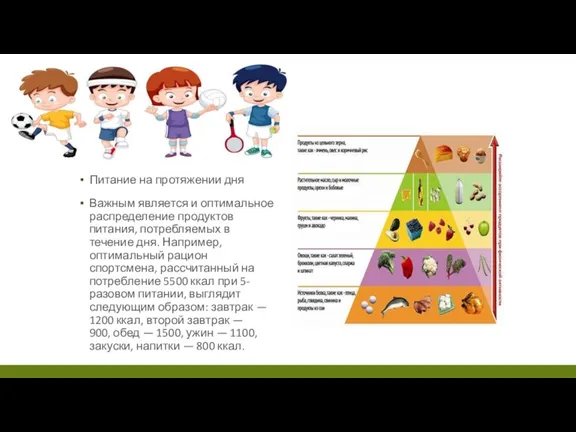 Питание на протяжении дня Важным является и оптимальное распределе­ние продуктов