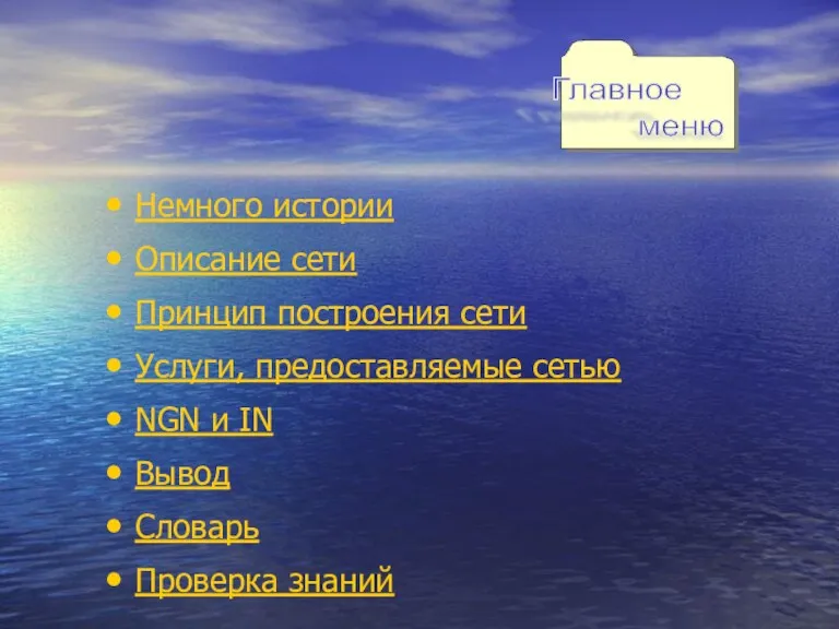 Немного истории Описание сети Принцип построения сети Услуги, предоставляемые сетью