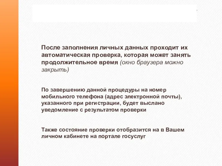 После заполнения личных данных проходит их автоматическая проверка, которая может