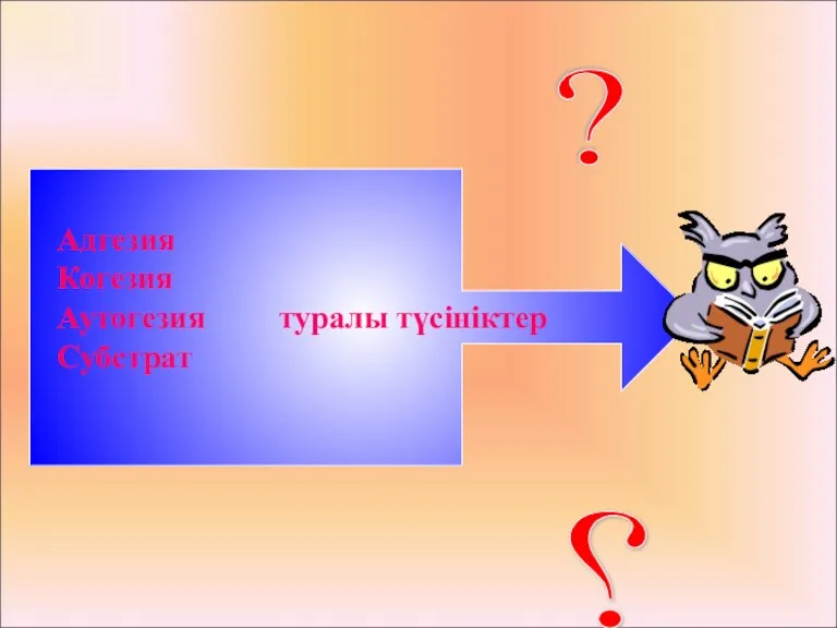 Адгезия Когезия Аутогезия туралы түсініктер Субстрат ? ?