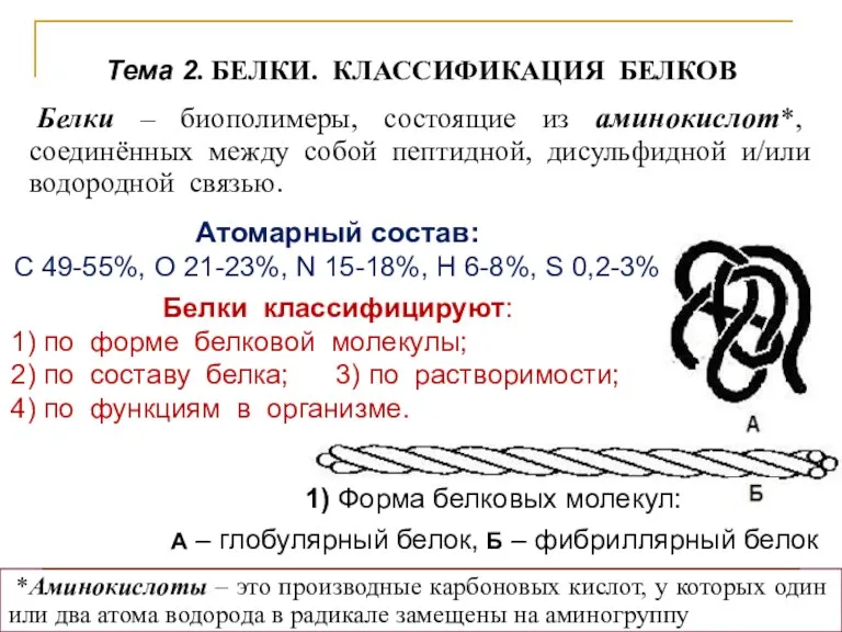 Белки. Классификация белков. (Тема 2)