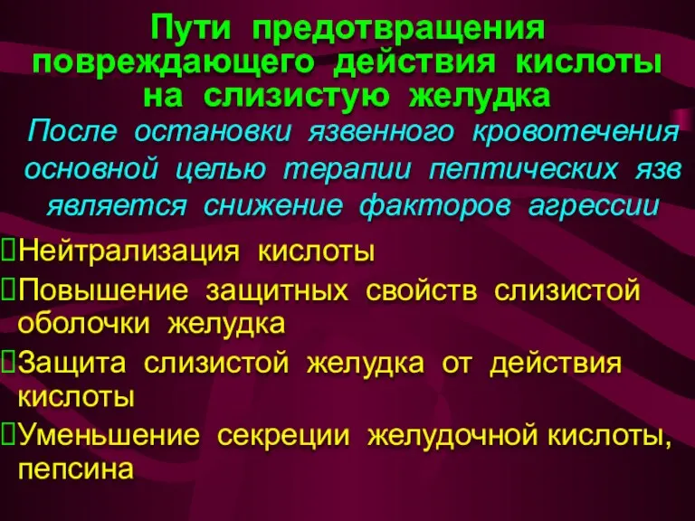 Пути предотвращения повреждающего действия кислоты на слизистую желудка После остановки