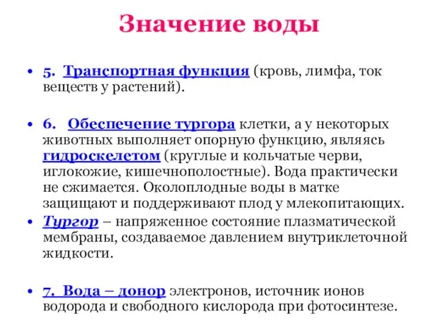 Значение воды 5. Транспортная функция (кровь, лимфа, ток веществ у