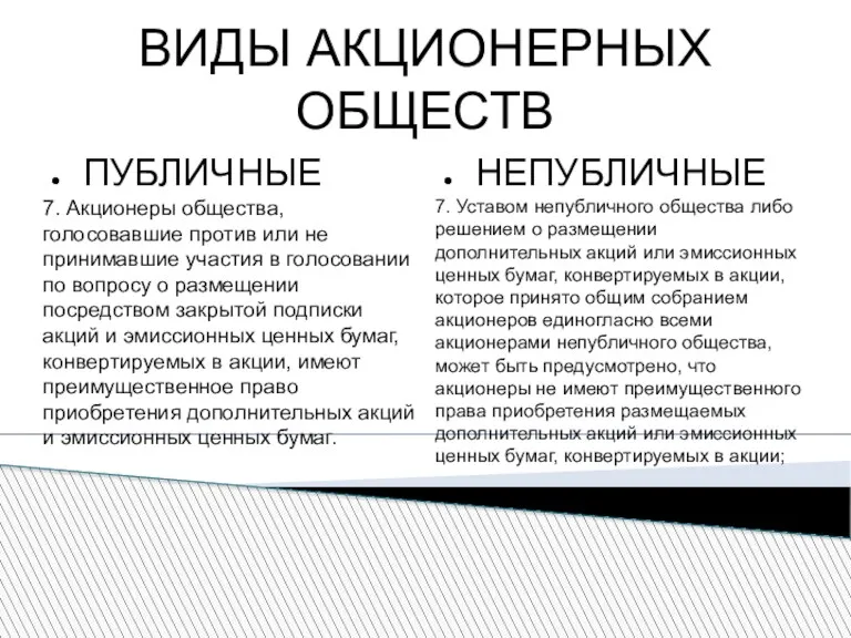 ВИДЫ АКЦИОНЕРНЫХ ОБЩЕСТВ ПУБЛИЧНЫЕ 7. Акционеры общества, голосовавшие против или