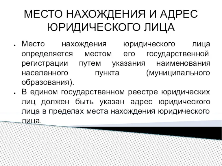 МЕСТО НАХОЖДЕНИЯ И АДРЕС ЮРИДИЧЕСКОГО ЛИЦА Место нахождения юридического лица