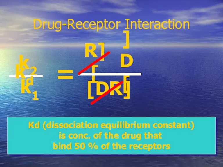 Drug-Receptor Interaction k2 k1 = [R] [D] [DR] kd Kd