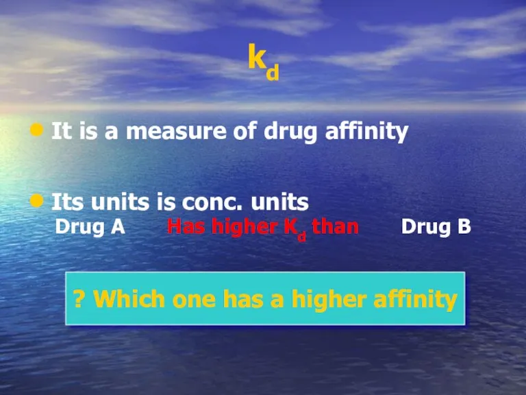 kd It is a measure of drug affinity Its units