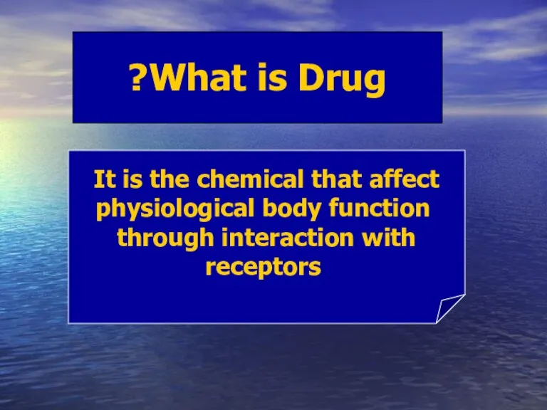 It is the chemical that affect physiological body function through interaction with receptors What is Drug?