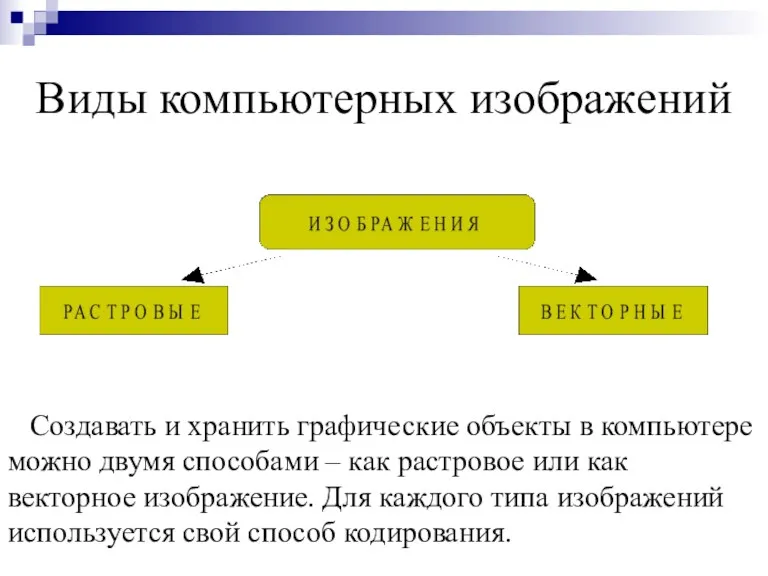 Виды компьютерных изображений Создавать и хранить графические объекты в компьютере