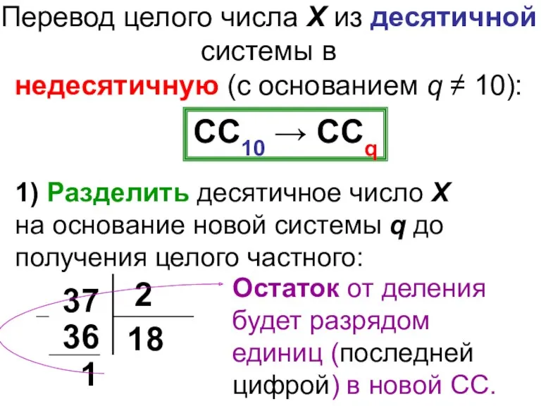Перевод целого числа Х из десятичной системы в недесятичную (с