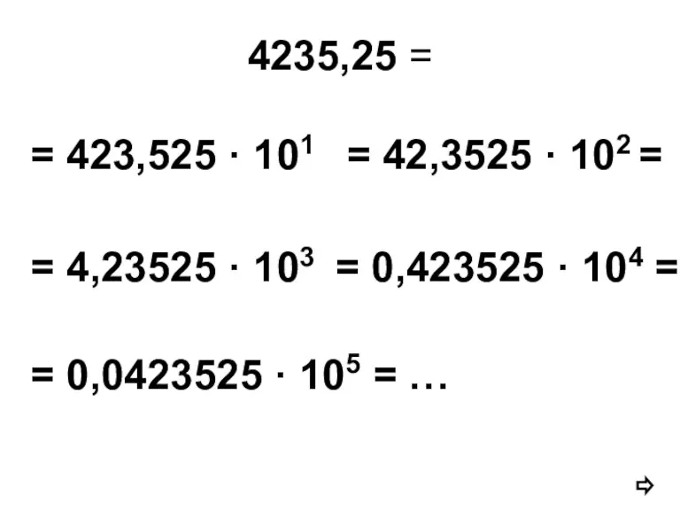 4235,25 = = 423,525 · 101 = 42,3525 · 102
