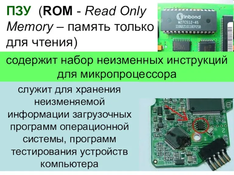 ПЗУ (ROM - Read Only Memory – память только для чтения)