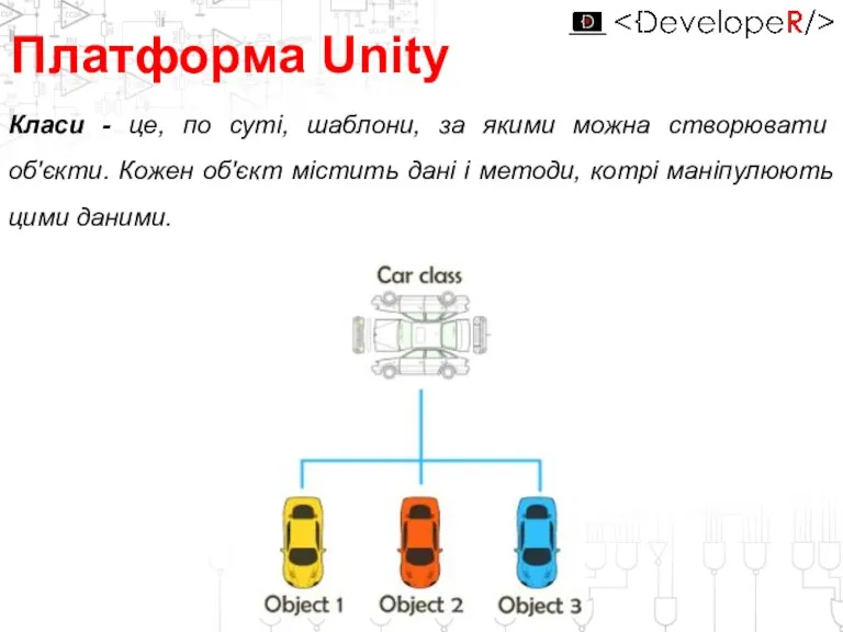 Платформа Unity Класи - це, по суті, шаблони, за якими можна створювати об'єкти.