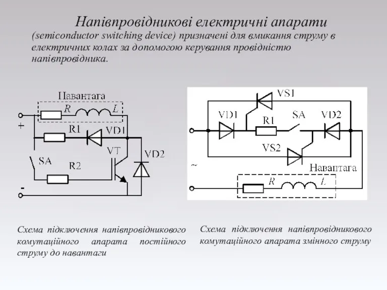 Напівпровідникові електричні апарати (semiconductor switching device) призначені для вмикання струму