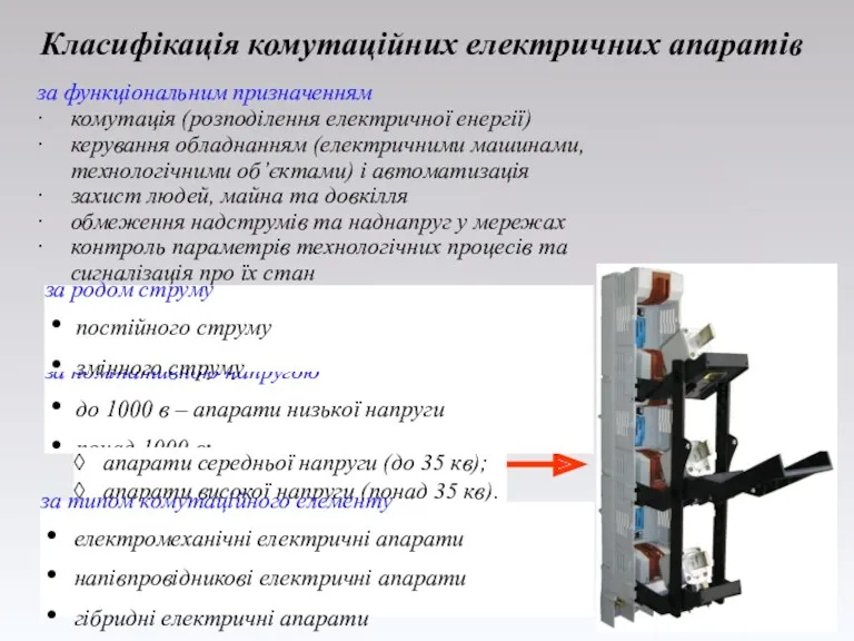 Класифікація комутаційних електричних апаратів за функціональним призначенням ∙ комутація (розподілення