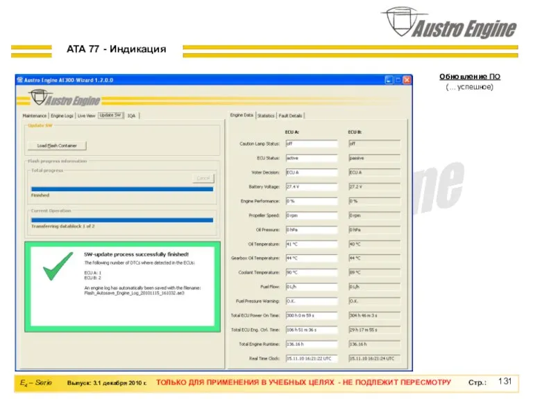 Обновление ПО (… успешное) ATA 77 - Индикация