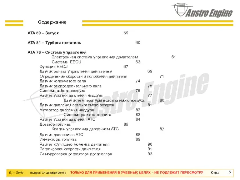 Содержание ATA 80 – Запуск 59 ATA 81 – Турбонагнетатель