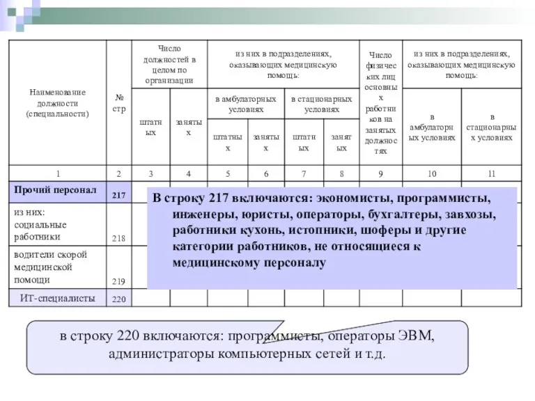 В строку 217 включаются: экономисты, программисты, инженеры, юристы, операторы, бухгалтеры,