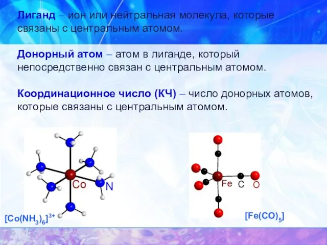 Лиганд – ион или нейтральная молекула, которые связаны с центральным