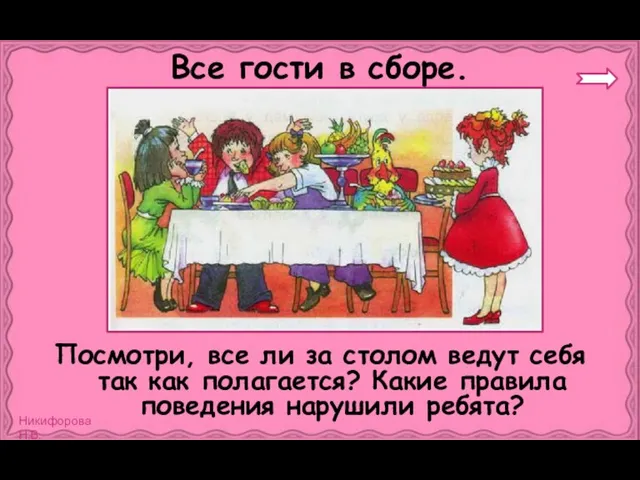 Все гости в сборе. Посмотри, все ли за столом ведут