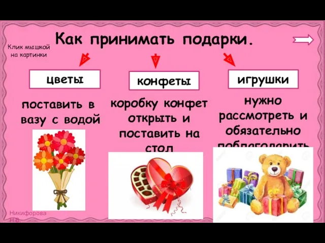 цветы игрушки конфеты Как принимать подарки. коробку конфет открыть и