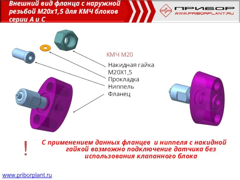 www.priborplant.ru С применением данных фланцев и ниппеля с накидной гайкой