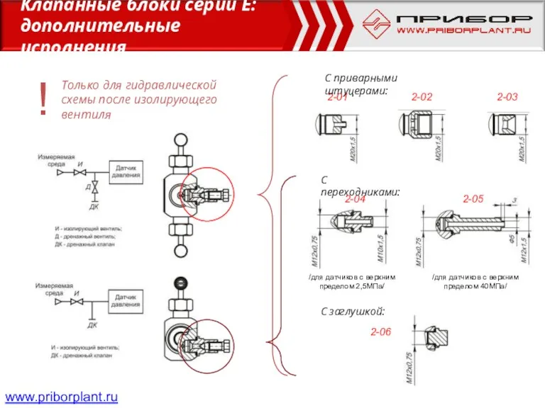 С заглушкой: /для датчиков с верхним пределом 2,5МПа/ /для датчиков