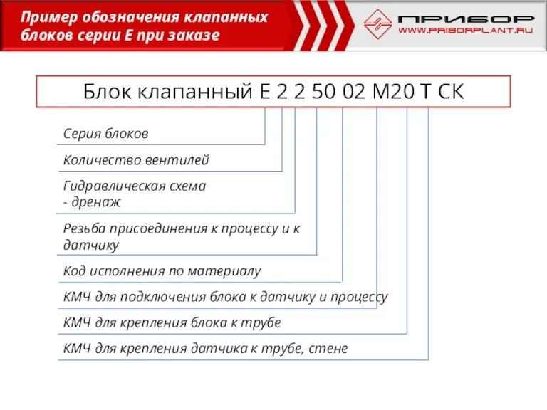 Серия блоков Блок клапанный Е 2 2 50 02 М20