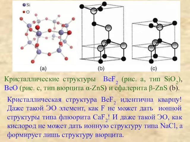 Кристаллическая структура BeF2 идентична кварцу! Даже такой ЭО элемент, как