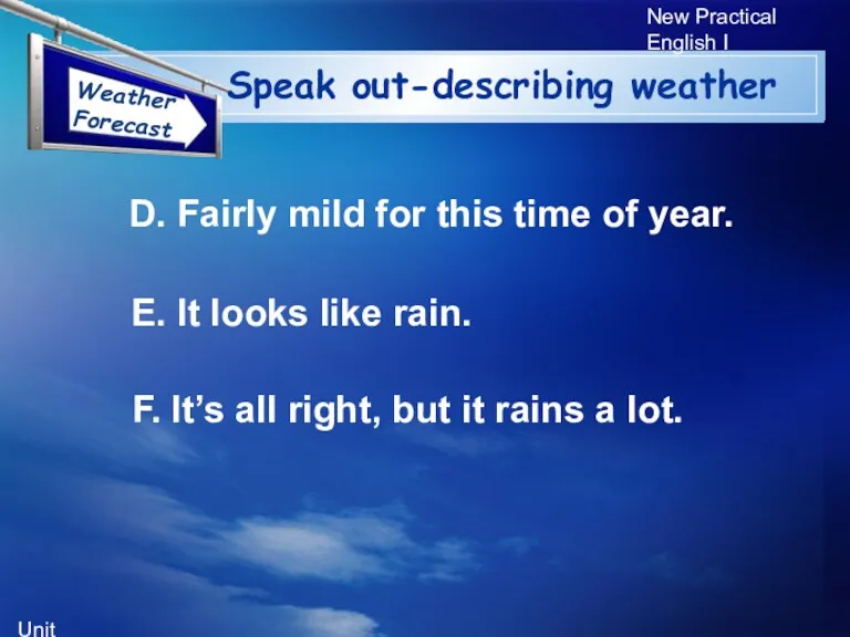 Unit 5 New Practical English I Speak out-describing weather F.