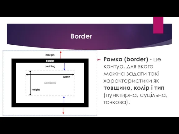 Border Рамка (border) - це контур, для якого можна задати