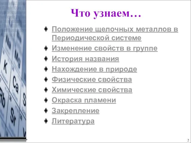 * Что узнаем… Положение щелочных металлов в Периодической системе Изменение свойств в группе